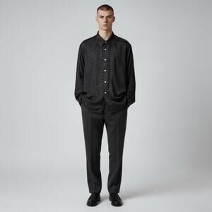 Vintage Pardazzio Black Silk Style Striped Black Button Down Shirt XXL Unisex